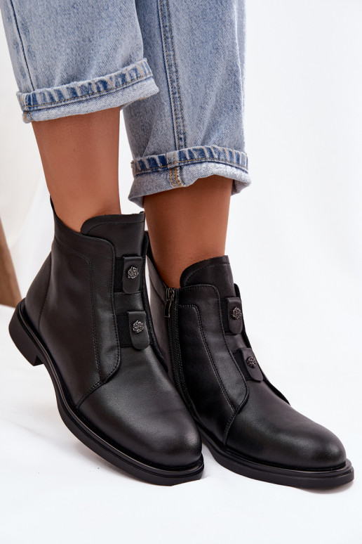 Piel calentamiento Botas de mujer D&A MK52-026 de color negro Piel calentamiento Botas de mujer D&A MK52-026 de color negro