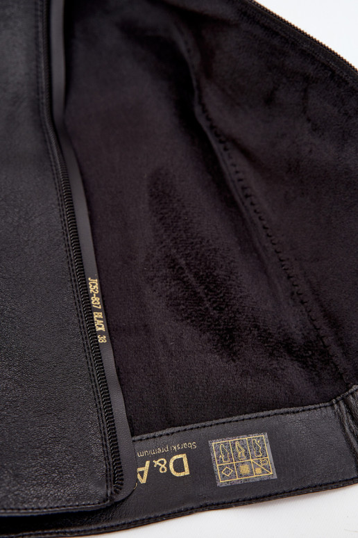 Piel botas de mujer con tacones anchos calentamiento D&A JC52-837 de color negro Piel botas de mujer con tacones anchos calentamiento D&A JC52-837 de color negro