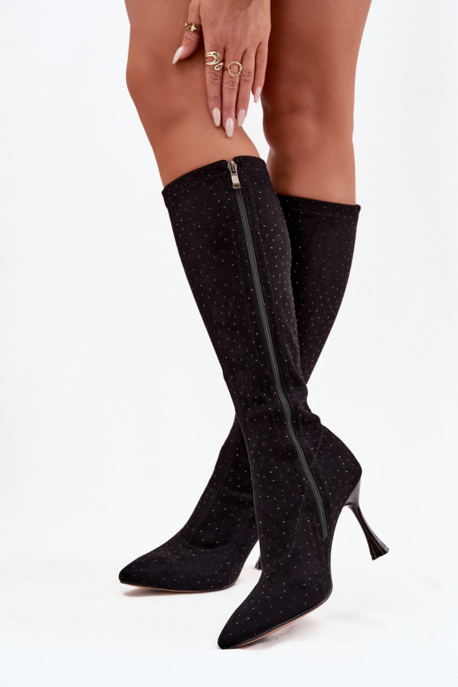 botas de mujer con tacones finos Con decoración D&A JC52-883 de color negro botas de mujer con tacones finos Con decoración D&A JC52-883 de color negro