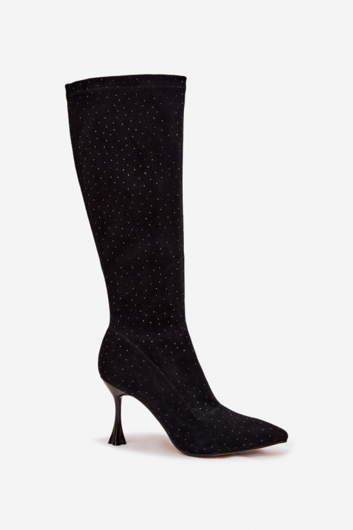 botas de mujer con tacones finos Con decoración D&A JC52-883 de color negro botas de mujer con tacones finos Con decoración D&A JC52-883 de color negro