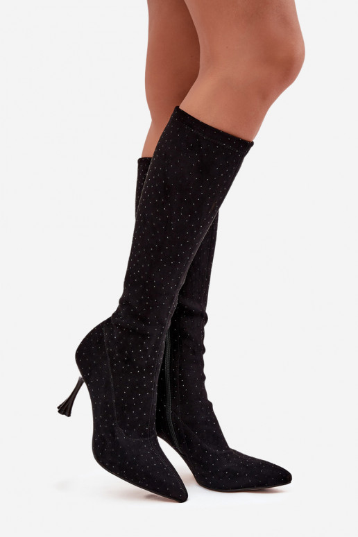 botas de mujer con tacones finos Con decoración D&A JC52-883 de color negro botas de mujer con tacones finos Con decoración D&A JC52-883 de color negro