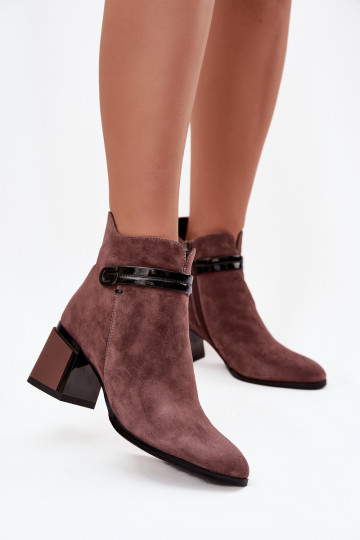 Botines de mujer de ante sintético cálidos con tacones decorados D&A CR52-650 en marrón 2