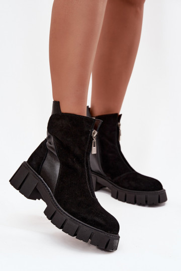 Botines de mujer de ante sintético cálidos D&A JC52-874 en negro 2