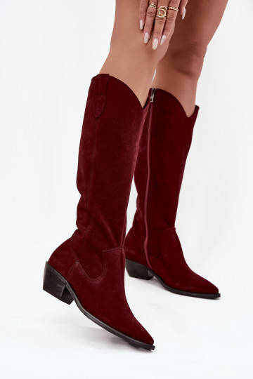 Botas altas de estilo cowboy de ante sintético cálidas Zazoo 4225 en burdeos