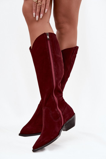 Botas altas de estilo cowboy de ante sintético cálidas Zazoo 4225 en burdeos 2