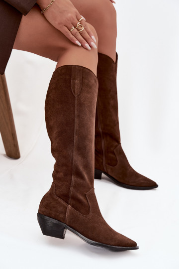 Botas altas de estilo cowboy de ante sintético cálidas Zazoo 4225 en marrón