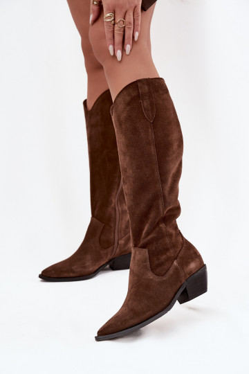Botas altas de estilo cowboy de ante sintético cálidas Zazoo 4225 en marrón 2