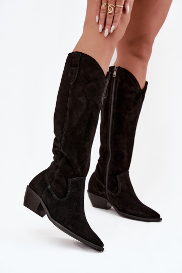 Botas altas de estilo cowboy de ante sintético cálidas Zazoo 4225 en negro 2
