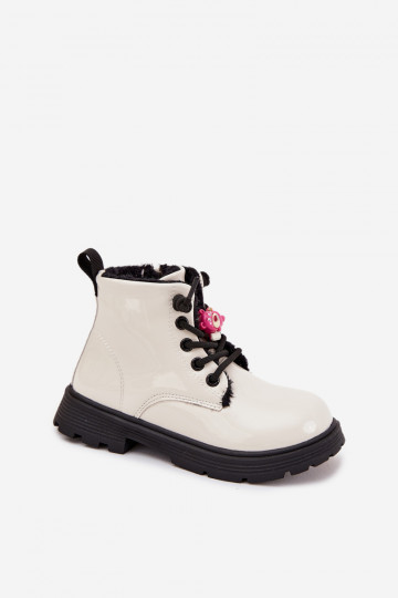 Botines para niños en color blanco con efecto charol y ositos Jovellea