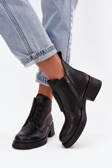 Botines de cuero para mujer con adornos D&A JC52-869 color negro 2