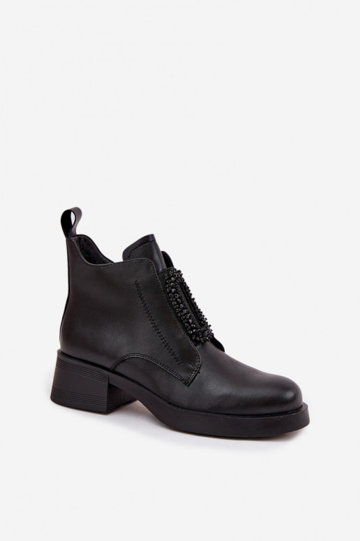 Piel Botas de mujer reloj con adornos D&A JC52-869 de color negro Piel Botas de mujer reloj con adornos D&A JC52-869 de color negro