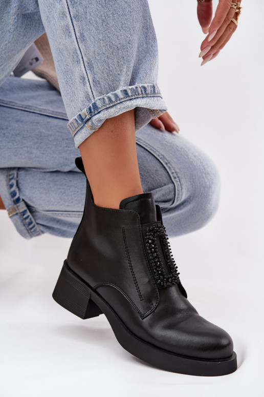 Piel Botas de mujer reloj con adornos D&A JC52-869 de color negro Piel Botas de mujer reloj con adornos D&A JC52-869 de color negro