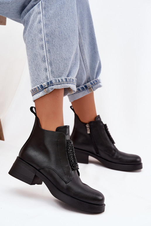 Piel Botas de mujer reloj con adornos D&A JC52-869 de color negro Piel Botas de mujer reloj con adornos D&A JC52-869 de color negro