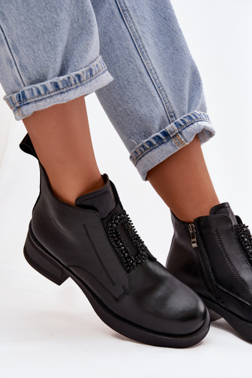 Piel Botas de mujer reloj con adornos D&A JC52-869 de color negro Piel Botas de mujer reloj con adornos D&A JC52-869 de color negro