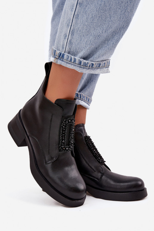 Piel Botas de mujer reloj con adornos D&A JC52-869 de color negro Piel Botas de mujer reloj con adornos D&A JC52-869 de color negro