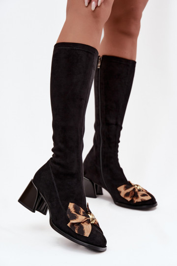 Botas largas para mujer con lazo decorativo D&A JC52-828 color negro 2