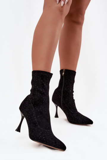 Botines decorados para mujer con tacones delgados D&A JC52-882 color negro 2