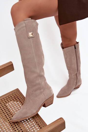 Botas largas de estilo cowboy de piel sintética color capuchino Zazoo 4224