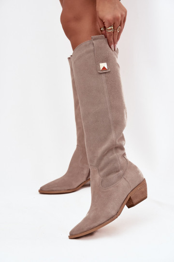 Botas largas de estilo cowboy de piel sintética color capuchino Zazoo 4224 2
