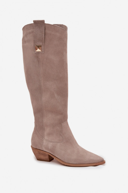 Piel de gamuza botas estilo vaquero calentamiento Zazoo 4224 color capuchino Piel de gamuza botas estilo vaquero calentamiento Zazoo 4224 color capuchino