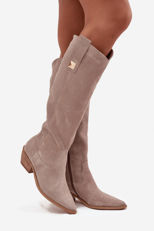 Piel de gamuza botas estilo vaquero calentamiento Zazoo 4224 color capuchino Piel de gamuza botas estilo vaquero calentamiento Zazoo 4224 color capuchino