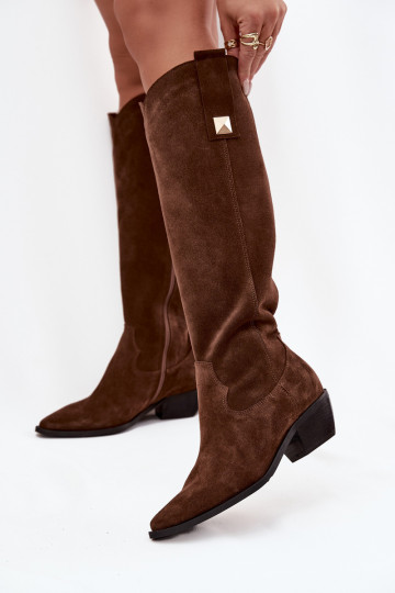 Piel de gamuza botas estilo vaquero calentamiento Zazoo 4224 CzekoladoAe 2