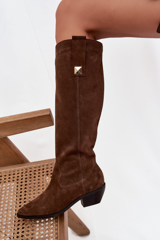 Piel de gamuza botas estilo vaquero calentamiento Zazoo 4224 CzekoladoAe Piel de gamuza botas estilo vaquero calentamiento Zazoo 4224 CzekoladoAe