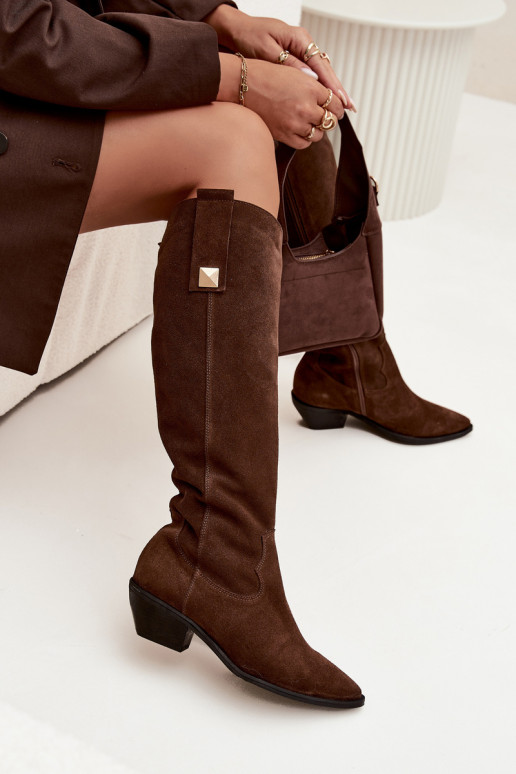 Piel de gamuza botas estilo vaquero calentamiento Zazoo 4224 CzekoladoAe Piel de gamuza botas estilo vaquero calentamiento Zazoo 4224 CzekoladoAe