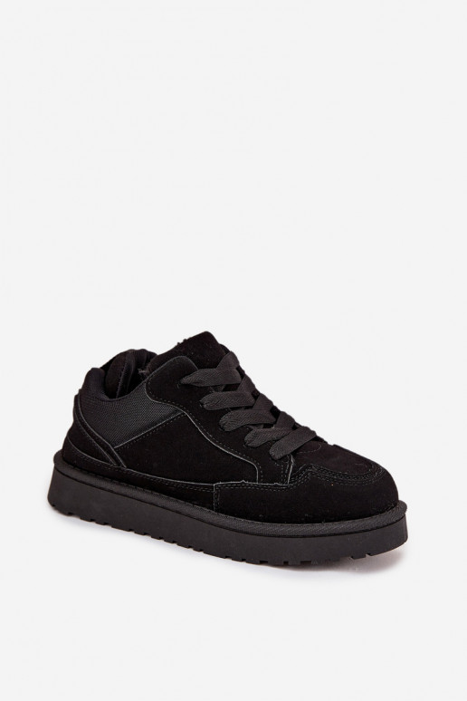 Zapatillas modelo zapatos. Femenino calentamiento con pelo dentro de color negro Cyrissa