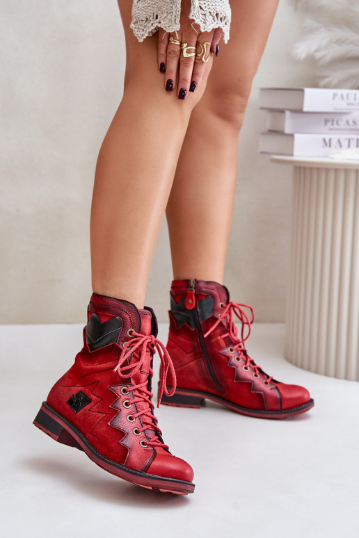 Piel calentamiento Botas de mujer con tacones anchos Tiene queciejka 06106-08 color rojo Piel calentamiento Botas de mujer con tacones anchos Tiene queciejka 06106-08 color rojo