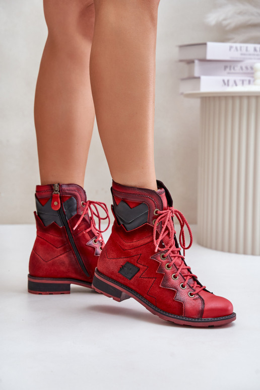 Piel calentamiento Botas de mujer con tacones anchos Tiene queciejka 06106-08 color rojo Piel calentamiento Botas de mujer con tacones anchos Tiene queciejka 06106-08 color rojo