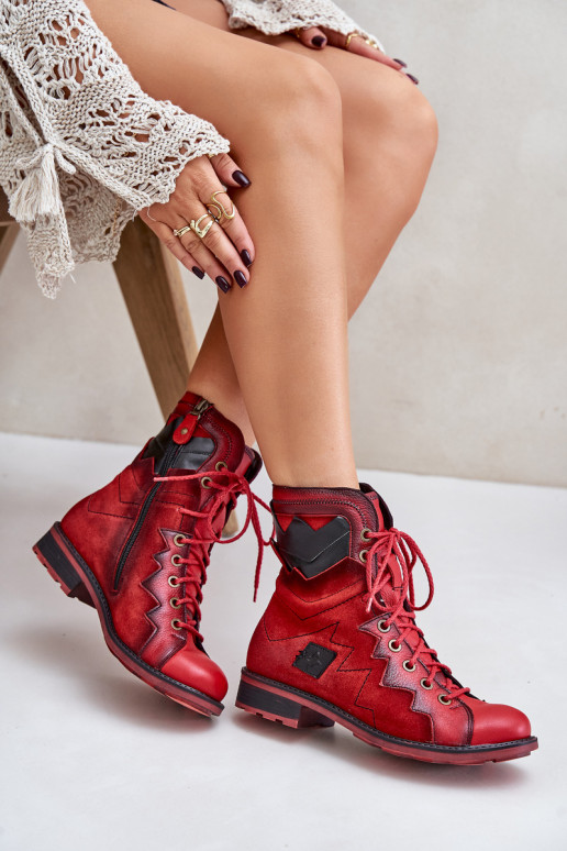 Piel calentamiento Botas de mujer con tacones anchos Tiene queciejka 06106-08 color rojo Piel calentamiento Botas de mujer con tacones anchos Tiene queciejka 06106-08 color rojo