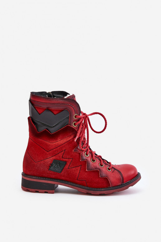 Piel calentamiento Botas de mujer con tacones anchos Tiene queciejka 06106-08 color rojo Piel calentamiento Botas de mujer con tacones anchos Tiene queciejka 06106-08 color rojo