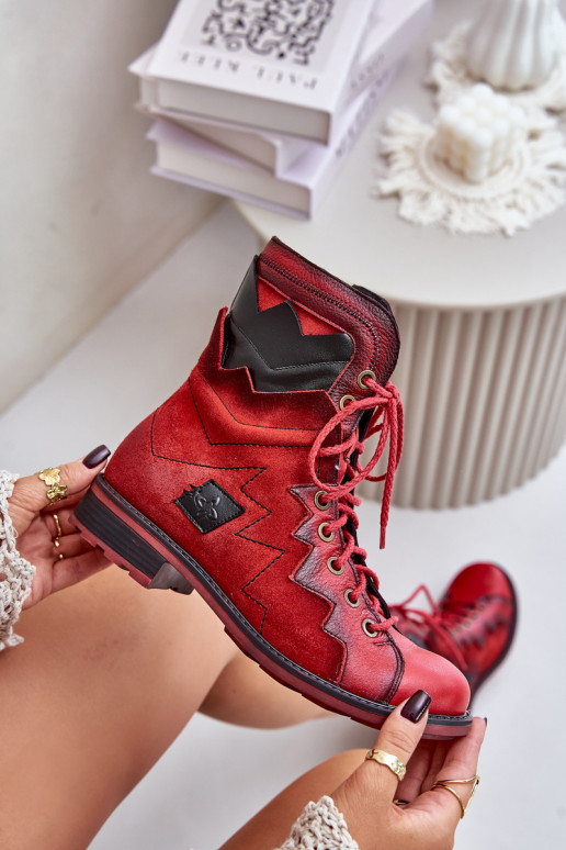 Piel calentamiento Botas de mujer con tacones anchos Tiene queciejka 06106-08 color rojo Piel calentamiento Botas de mujer con tacones anchos Tiene queciejka 06106-08 color rojo