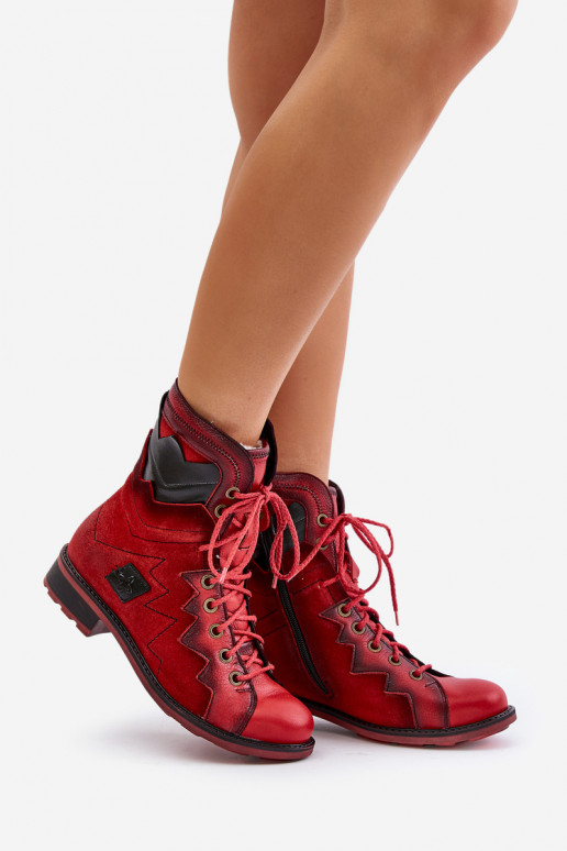 Piel calentamiento Botas de mujer con tacones anchos Tiene queciejka 06106-08 color rojo Piel calentamiento Botas de mujer con tacones anchos Tiene queciejka 06106-08 color rojo