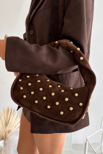 Bolso de ante natural de chocolate con decoración Julisse