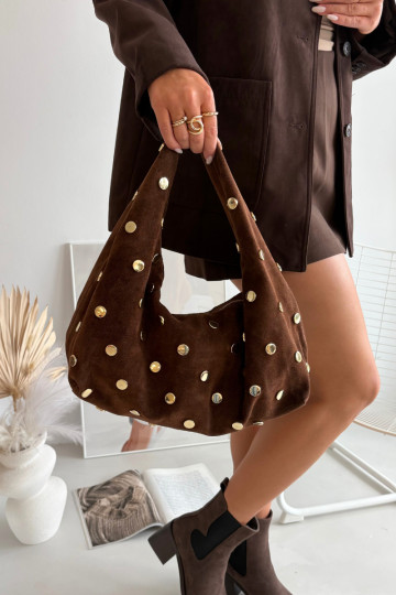 Bolso de ante de chocolate con decoración Marisse