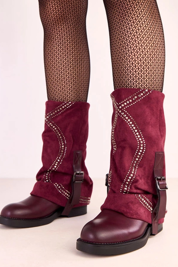 Botines burdeos con abertura y decorados con circonitas Ginny
