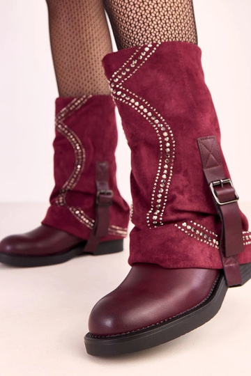 Botines burdeos con abertura y decorados con circonitas Ginny 2