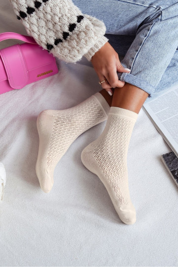 Medias Femenino con elementos calados color marfil