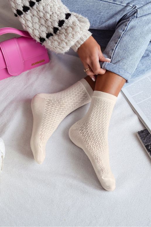 Medias Femenino con elementos calados color marfil Medias Femenino con elementos calados color marfil