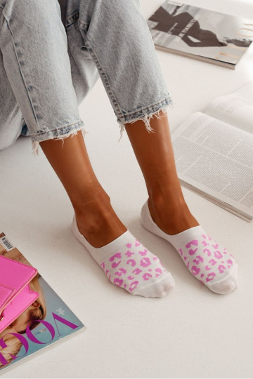calcetines de mujer Micropies de página BaAełniane con estampados de piel de leopardo Blanco-color rosa