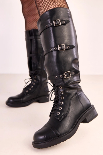 Botas altas de mujer negras con hebillas decorativas de estilo vintage Oradea 2