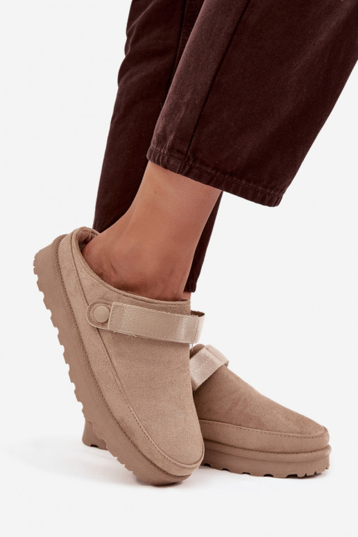 Zapatillas de casa cálidas de mujer con forro de piel y plataforma color arena Azida