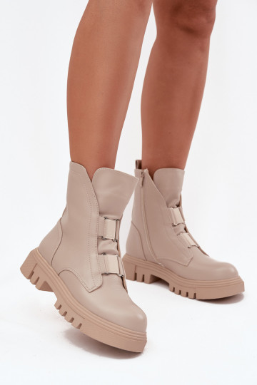 Botas de trabajo para mujer hasta el tobillo de piel sintética, color marfil Tai turiilyra