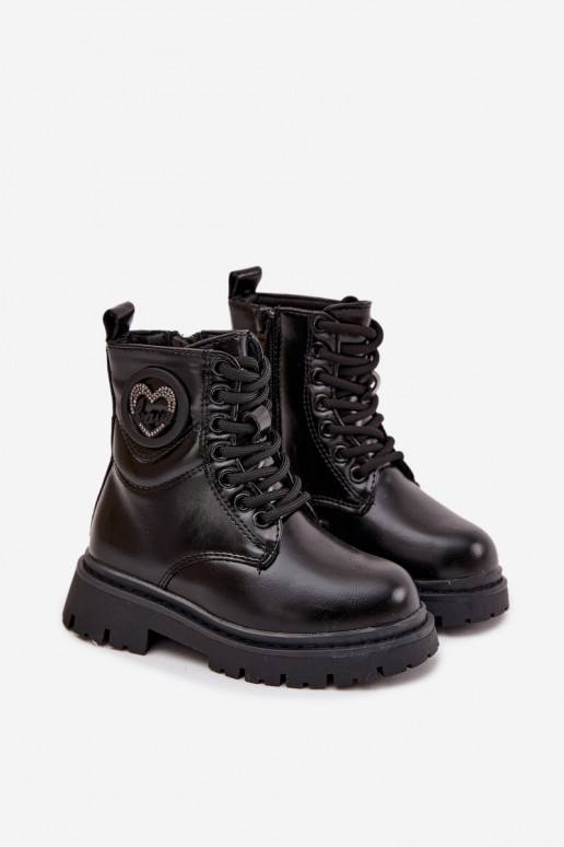 Botas Infantil calentamiento con pelo dentro con adornos LOVE de color negro Rosaira