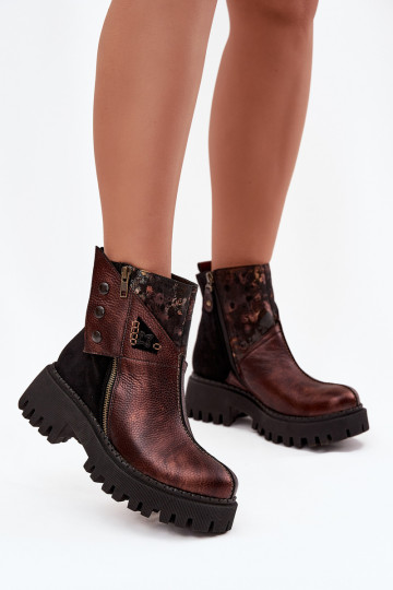 Botas de cuero acolchadas con plataforma, de tacón plano, Tai turiciejka 06140-02, color marrón 2