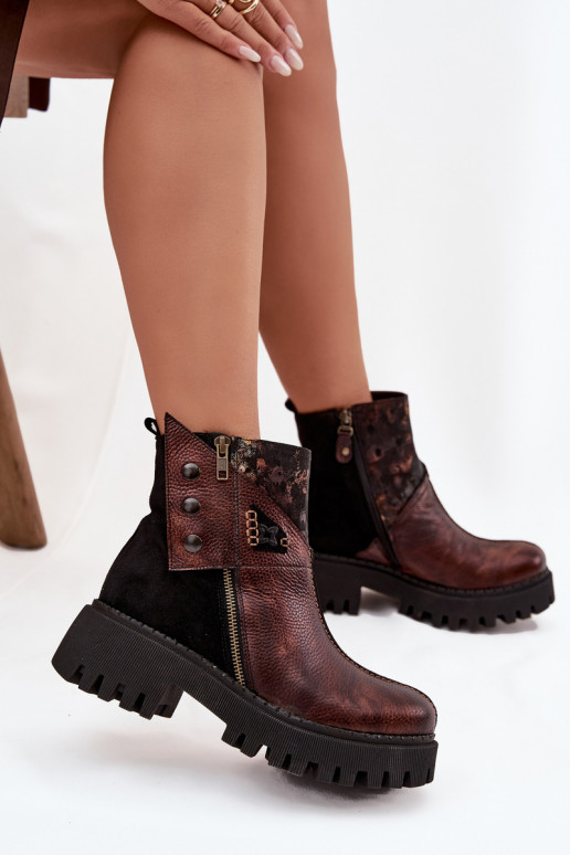 Piel calentamiento Botas con una plataforma Y tacones planos Tiene queciejka 06140-02 color marrón Piel calentamiento Botas con una plataforma Y tacones planos Tiene queciejka 06140-02 color marrón