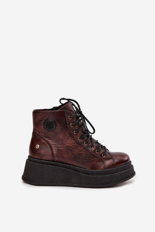 Piel Botas con una plataforma Tiene queciejka 06309-32 color metalico Brąz Piel Botas con una plataforma Tiene queciejka 06309-32 color metalico Brąz