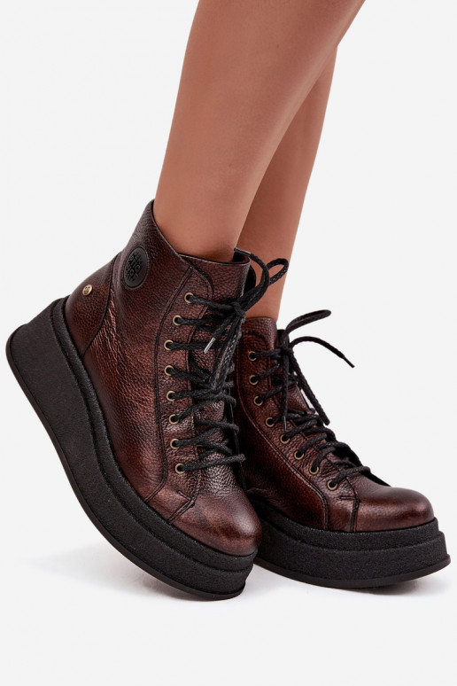 Piel Botas con una plataforma Tiene queciejka 06309-32 color metalico Brąz Piel Botas con una plataforma Tiene queciejka 06309-32 color metalico Brąz